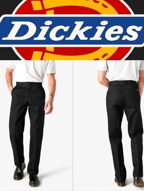 Dickies 874 Original Fit Black Twill Work Pants W30 L26 Raw Hem